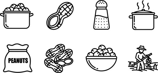 National Boiled Peanuts Day icon set with food and farming