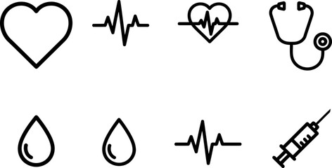 American Heart Month healthcare icons set