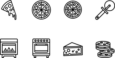 National Pizza Day icons collection: slice, pizzas, cutter, oven