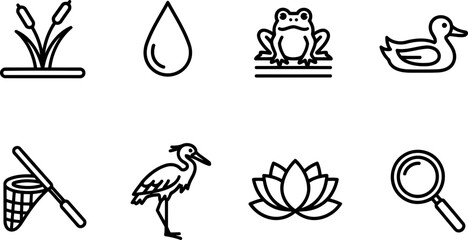 World Wetlands Day illustration with conservation icons in black and white