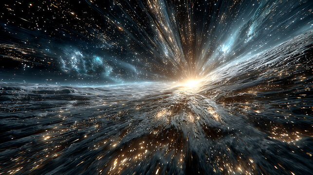 Faster-than-light interstellar travel, cosmic stardust and alien terrain, ideal for sci-fi, gaming, and cinematic design