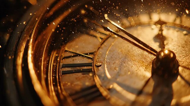 Close-up of antique clock with warm cinematic lighting
