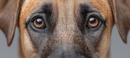 Charming Close-Up of a Dog s Face with Endearing Eyes and Soft Fur Against a Neutral Background