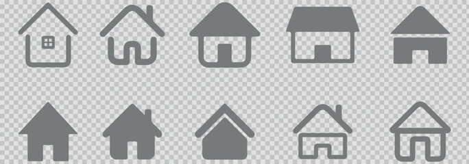 Real estate building icon set, showing house villa home office apartment complex condo plaza and modern residential commercial architecture symbols