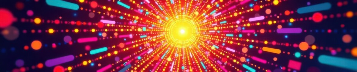 Vibrant radial burst, polka dots, abstract design, intense, dotted