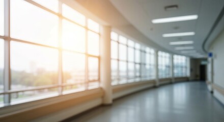 Obraz premium Serene Hospital Corridor with Soft Sunlight, Ultra Soft Focus, and Calm Ambience in Daylight