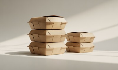 Stack of eco-friendly food containers with light and shadow play