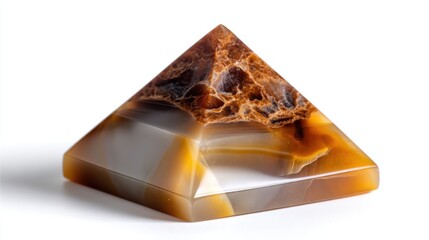 Polished onyx pyramid gemstone isolated on white background, ideal for spiritual decor and crystal healing practices 