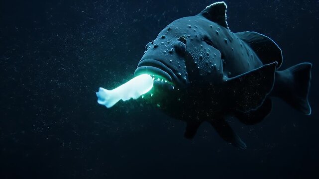 Underwater Bioluminescent Creature Trails Glow.