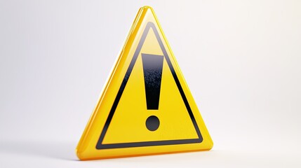 A 3D render of a yellow triangular warning sign with a bold exclamation mark. Represents caution, danger, alerts, safety, and important notices.