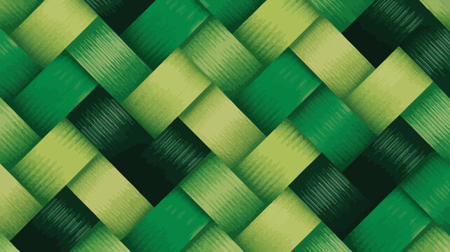 A close up view displays an intricate pattern of woven green strips creating a textured geometric background with varying shades high quality professional detailed modern elegant