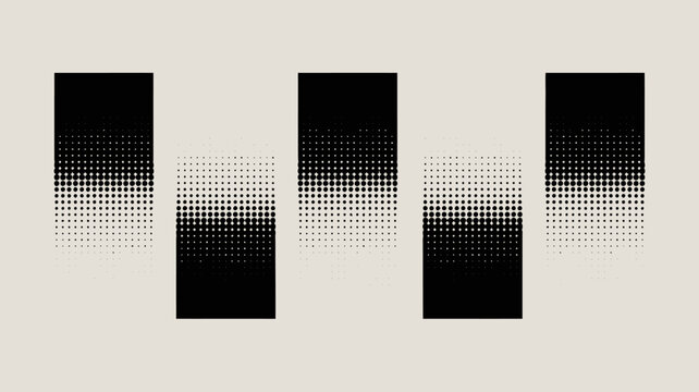 A minimalist composition features three vertical rectangles with a halftone gradient transitioning from solid black to white high quality professional detailed modern elegant stylish clean crisp