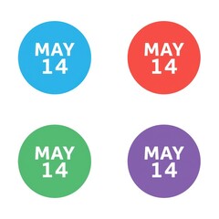 Four vibrant circles displaying the date may 14 in different colors
