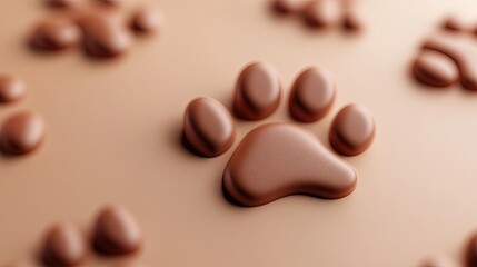 Fototapeta premium A 3D rendered brown paw print icon. Symbolizes pets, animals, dogs, cats, wildlife, and veterinary care.