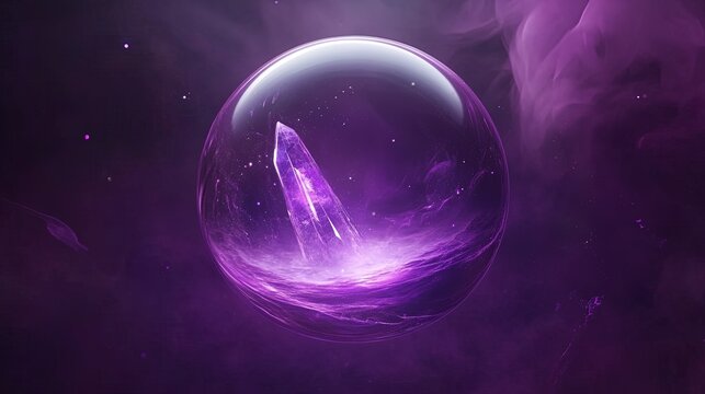 A 3D crystal ball with soft, ethereal reflections on a mystical purple background. Symbolizes fortune telling, future predictions, magic, and psychic phenomena.