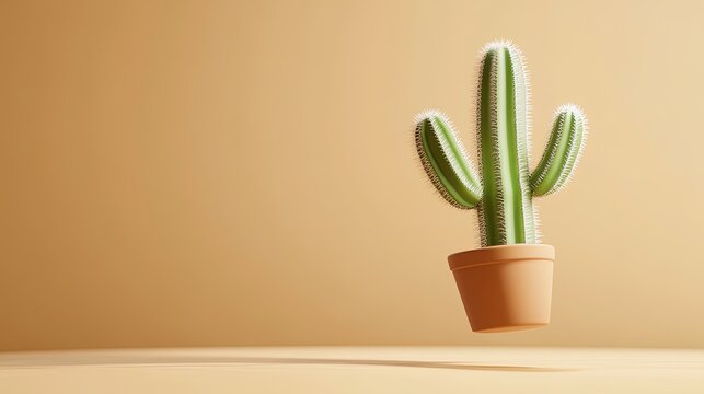 A small, cute cactus plant in a pot, shown in various settings from desert landscapes to minimalist backgrounds. Represents resilience, desert life, and trendy home decor.