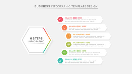 Modern 6 Steps Hexagonal Business Infographic Process Diagram Template