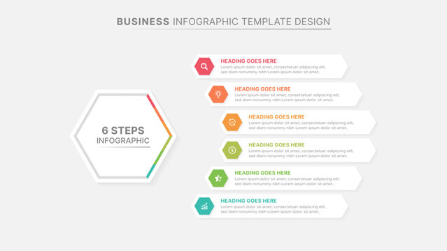 Modern 6 Steps Hexagonal Business Infographic Process Diagram Template