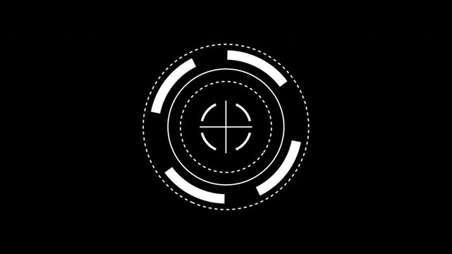 HUD circle target in white on black, ideal for use in military or gaming designs for precision and accuracy visuals.
