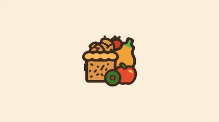 Colorful illustration of a picnic basket filled with fresh fruits and snacks