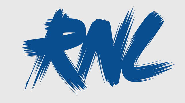 A striking abstract image features bold blue brushstrokes forming the letters rnl against a light gray background high quality professional detailed modern elegant stylish clean crisp