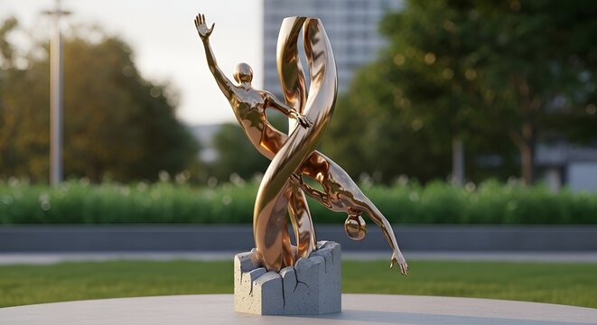 The Golden Emmy Award Statue Stands Tall Outdoors.