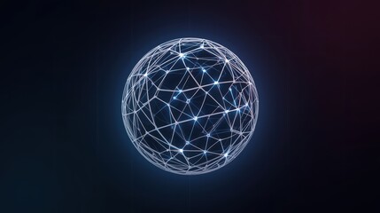 Illuminated geometric sphere with interconnected nodes and lines against dark background