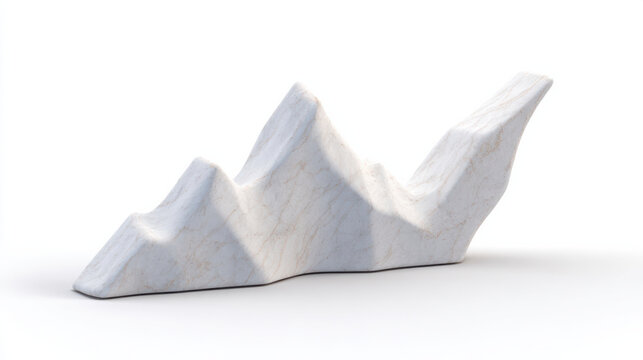 Abstract mountain peak shaped like upward trending graph made of white marble with smooth texture and shadows