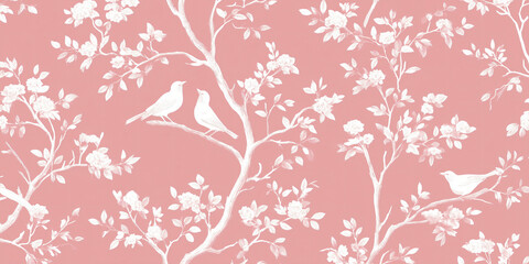 Floral Pattern wallpaper of trees and birds, a harmonious blend of nature's beauty and elegance. The image showcases the intricate design