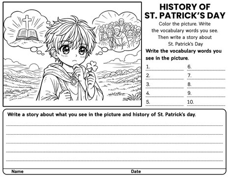 The History of St. Patrick&rsquo;s Day writing prompt worksheets for grades 2&ndash;4. Engaging March SEL and ELA activities to build reading comprehension, vocabulary, and creative writing skills.