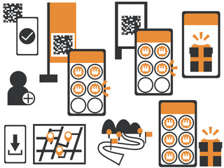 デジタルスタンプラリーの工程や手順を説明するためのアイコン素材セット