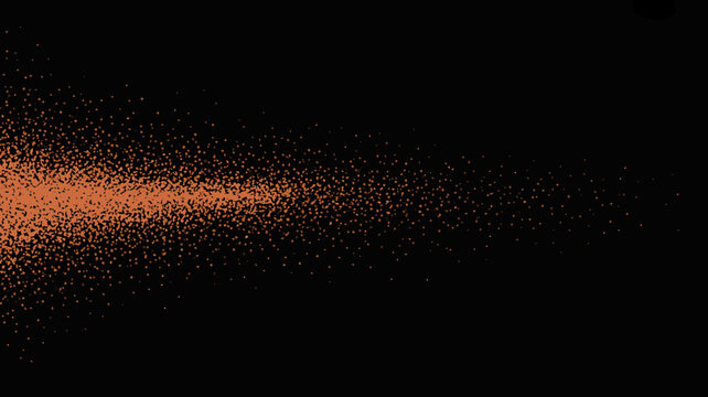 An abstract image depicts a streak of orange particles against a solid black background resembling a cosmic dust cloud or energetic spray high quality professional detailed
