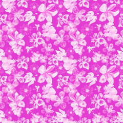 Fototapeta premium Pink watercolor Hawaiian hibiscus flowers seamless floral pattern
