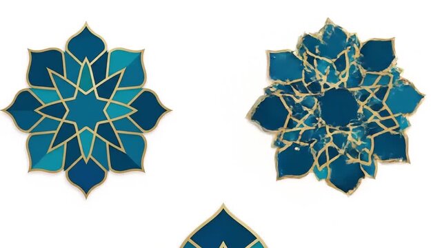 Intricate Geometric Islamic Patterns in Teal and Gold.
