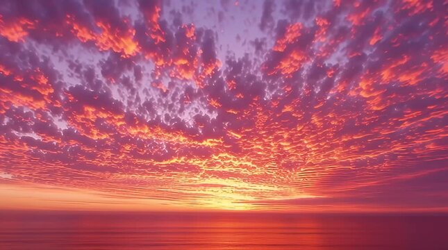 Breathtaking Sunset Over the Ocean with Fiery Clouds