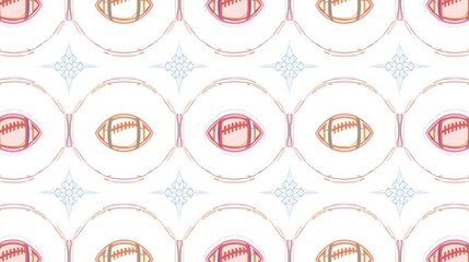 Vintage football pattern with circular designs and star accents on a light background