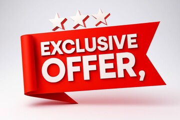 Exclusive offer banner with red ribbon and white stars on a gray background.