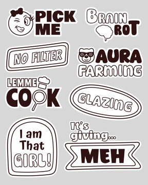 Trendy sticker set of gen z slang and catchphrases