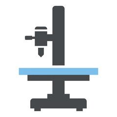 Obraz premium Simple gray microscope icon with blue stage on white background icon