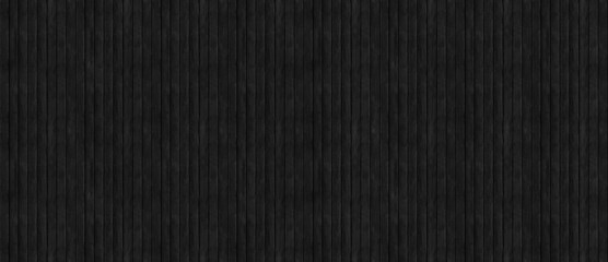 Black wood seamless lath panel pattern. Repeating dark wooden plank wallpaper panoramic background.