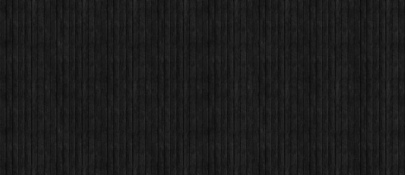 Black wood seamless lath panel pattern. Repeating dark wooden plank wallpaper panoramic background.