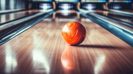 Orange Bowling Ball Rolling Down Lane
