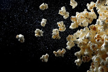 Popcorn Kernels Falling Against a Dark Background
