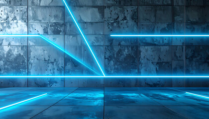 グレーコンクリート壁に青い発光ライン