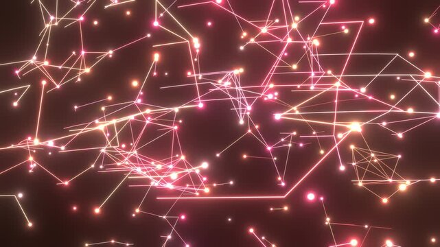 A 3D animation depicting the changing connections of a plexus formed by countless particles resembling synapses cerated by 3D render.