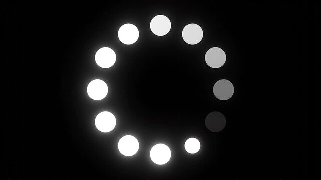 A large circle spins, made up of smaller circles that are growing and shrinking in a clockwise motion, loading circle 4k animation

