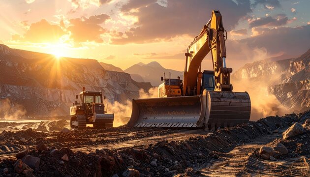 Construction equipment in mining quarry
