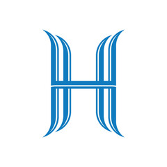 Elegant Blue H Monogram Logo With Curved Stripes For Branding and Identity