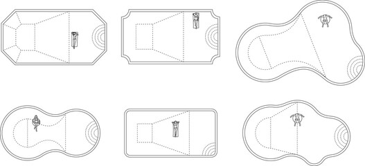 swimming pool, top view, architectural element, resort, hotel, floor plan, plan, blueprint, editable stroke, vector, illustration © RabbiHossain