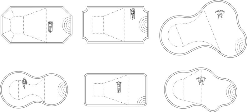swimming pool, top view, architectural element, resort, hotel, floor plan, plan, blueprint, editable stroke, vector, illustration